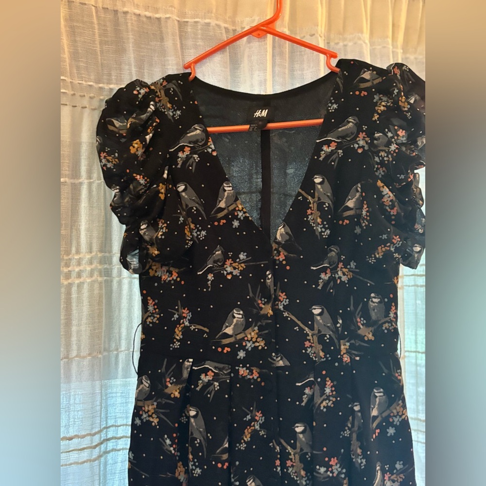 H&M Blue Bird Print Dress
